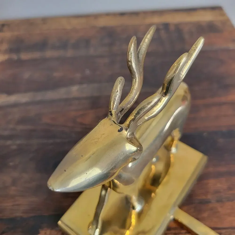Vintage Brass Reindeer Stocking Holder Hanger Long Arm Made in India Heavy 5.75